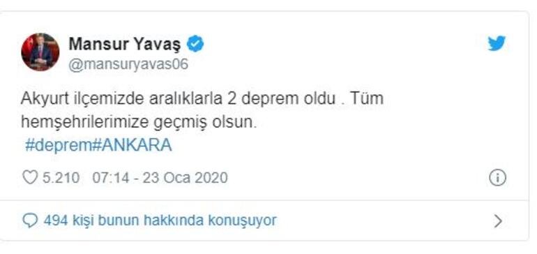Son dakika: Ankarada peş peşe depremler.. 4.5 ve 3.8in ardından 3.6lık deprem